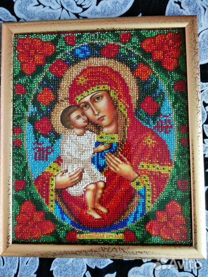 Икона, русская работа,вышита бисером