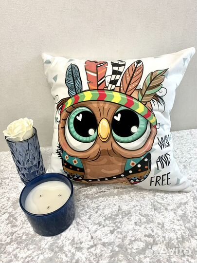 Бархатная декоративная подушка Сова 40*40
