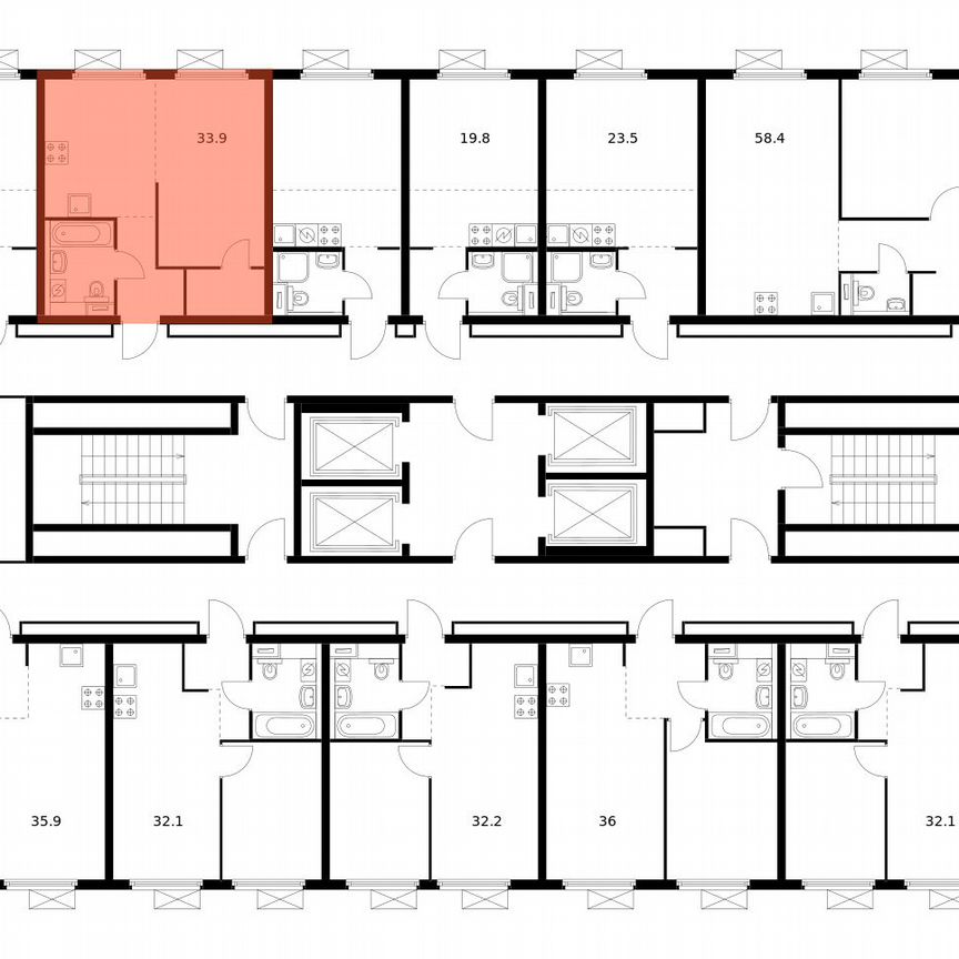 1-к. квартира, 33,9 м², 22/28 эт.