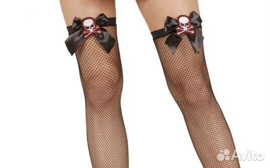 Чулки сеточка Пиратка бантики с черепами 01293, по