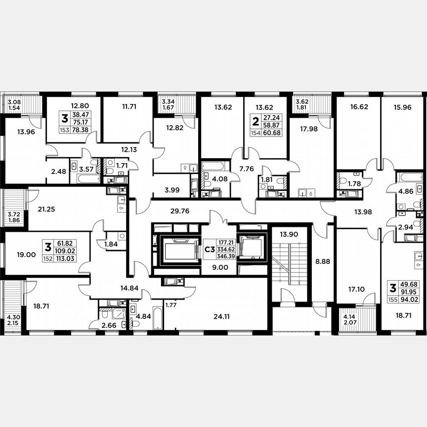 3-к. квартира, 94,9 м², 13/14 эт.