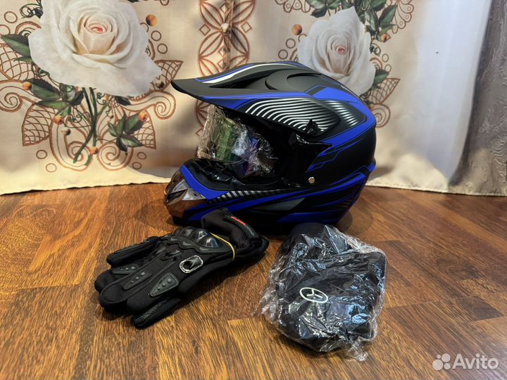 Кроссовый шлем новый + перчатки очки маска