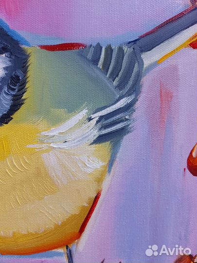 Картина маслом Синица и облепиха