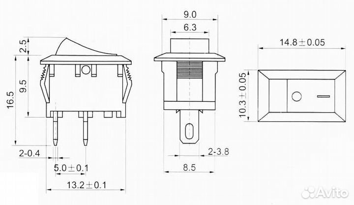 Выключатель G130 spst KCD11 2PIN ON/OFF 3А / 250В