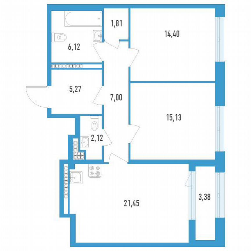2-к. квартира, 75 м², 12/23 эт.