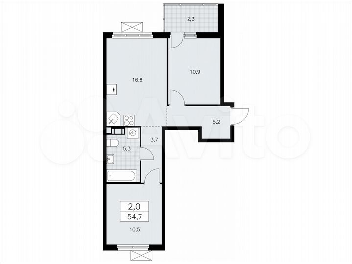 2-к. квартира, 54,7 м², 5/11 эт.