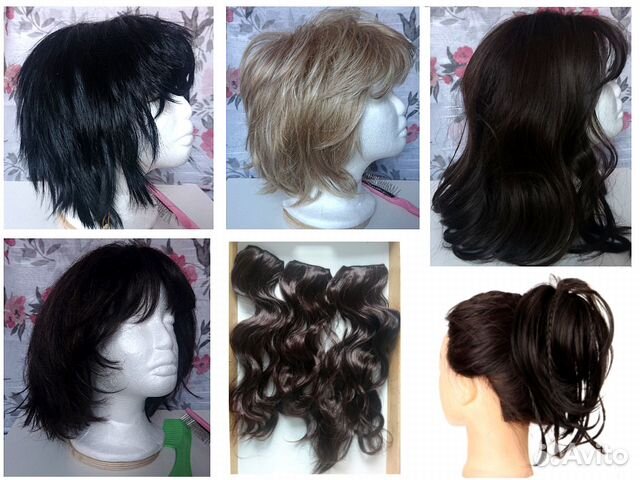 Парик женский шатен, каре, шиньон, локоны