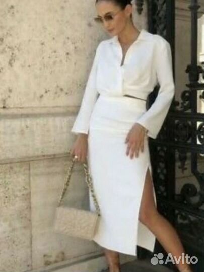 Черный Костюм зара юбка блузка