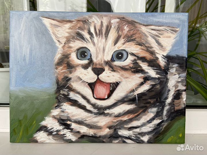Картина маслом на холсте, котенок, 30х40 см