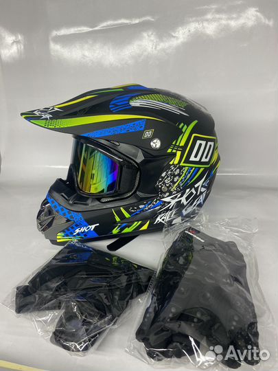 Мотоциклетный кроссовый шлем+очки, маска, перчатки