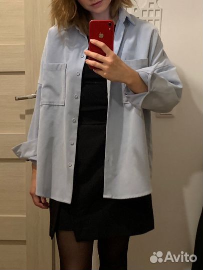 Рубашка женская zara вельветовая,голубая, xs