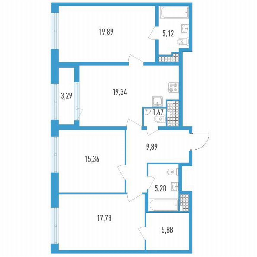 3-к. квартира, 101 м², 19/23 эт.