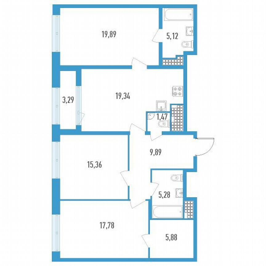 3-к. квартира, 101 м², 19/23 эт.