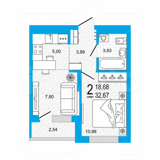 2-к. квартира, 32,7 м², 11/26 эт.
