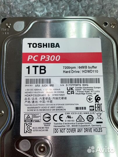 Жесткий диск toshiba pc300 1tb