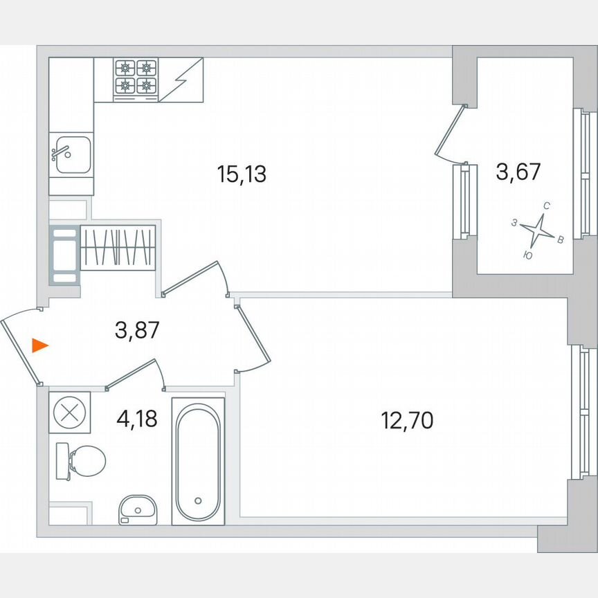 1-к. квартира, 37,7 м², 4/4 эт.