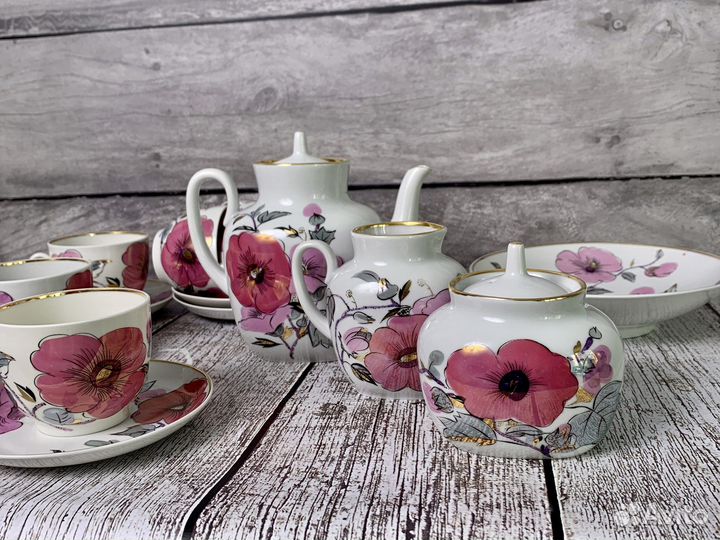 Чайный сервиз Розовая ветка лфз фарфор СССР винтаж