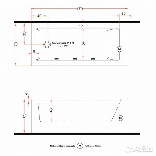 Акриловая ванна Gruppo Treesse Quadra 170х70 белы