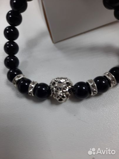 Браслет из черного оникса со вставкой Лев