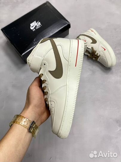 Зимние Nike Air Force 1 mid White/Brown (с мехом)