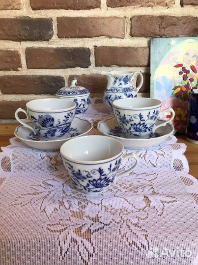 Луковый узор, синий лук чайный набор