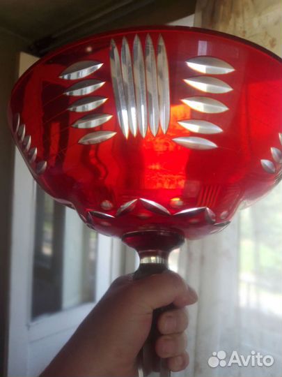 Ваза для фруктов на ножке цветное стекло СССР