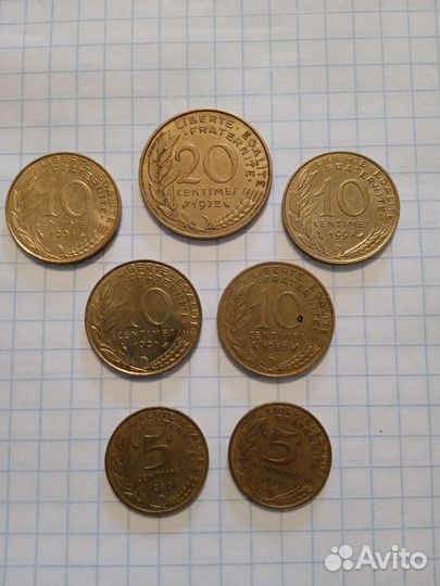 Монеты Centimes. Franc. Lire. Крона. Ore