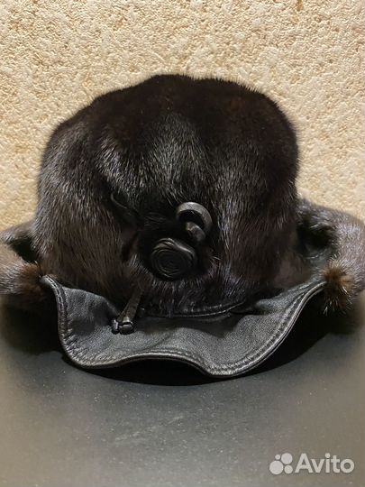 Шапка - шляпа женская зимняя с полями норка / кожа