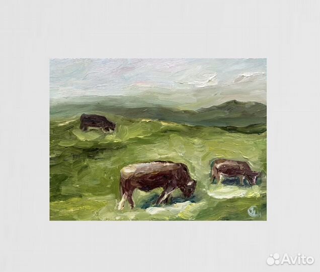 Картина маслом на холсте пейзаж луг