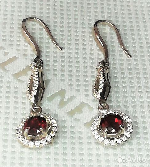 Серьги серебро гранат С001