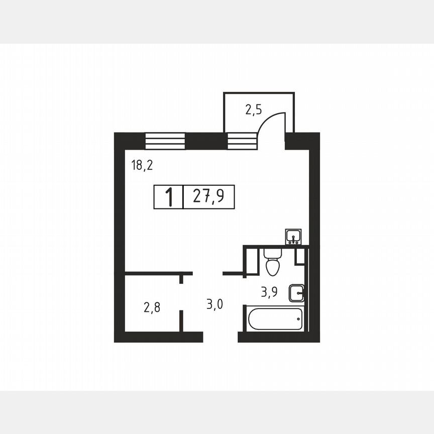 Квартира-студия, 27,9 м², 3/3 эт.