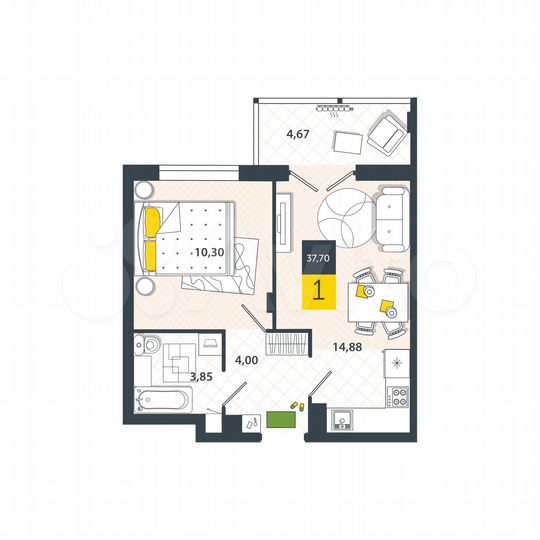 1-к. квартира, 37,7 м², 5/8 эт.
