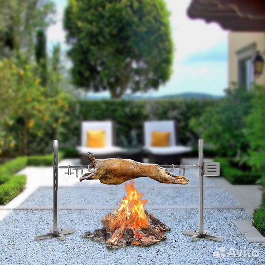 Вертел с мотором на высоких стойках нерж.сталь для