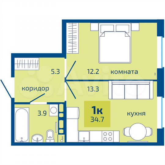 1-к. квартира, 34,7 м², 9/10 эт.