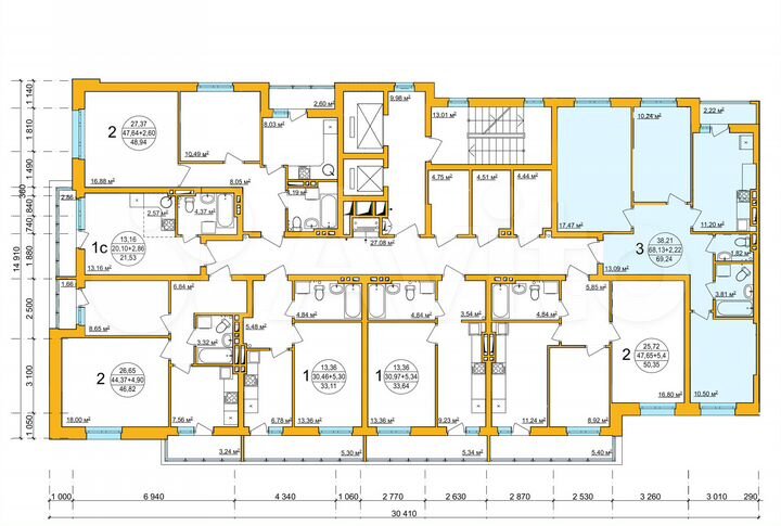 3-к. квартира, 69,1 м², 1/18 эт.