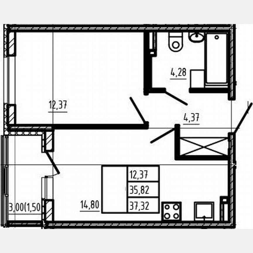 1-к. квартира, 35,8 м², 3/4 эт.