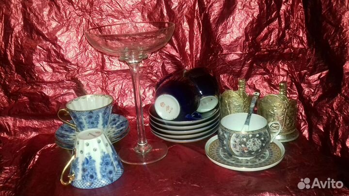 Гжель, фруктовницв, чашки, подстаканник