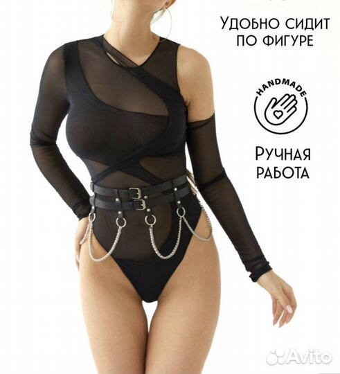 Портупея женская, черный пояс с цепями