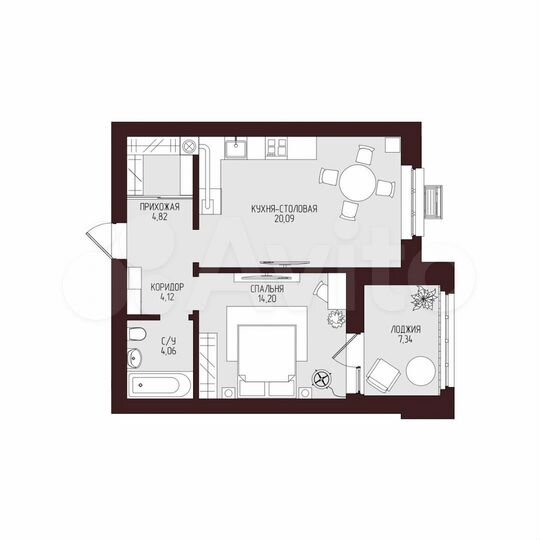1-к. квартира, 54,6 м², 6/9 эт.