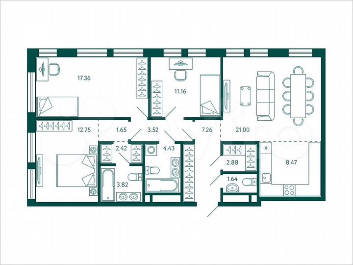 3-к. квартира, 98,4 м², 8/28 эт.