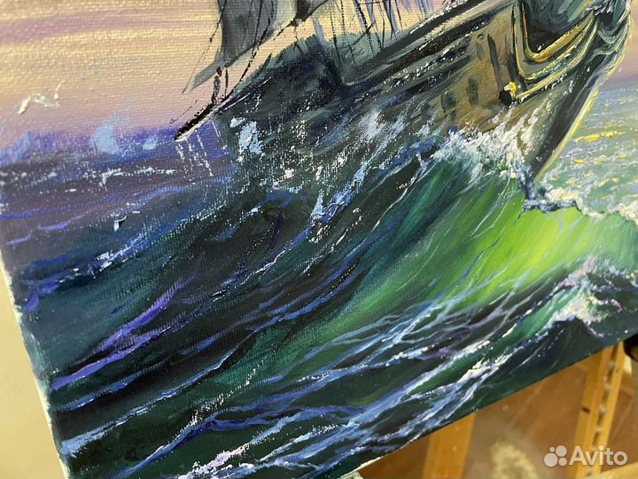 Картина маслом на холсте «Пиратский корабль»