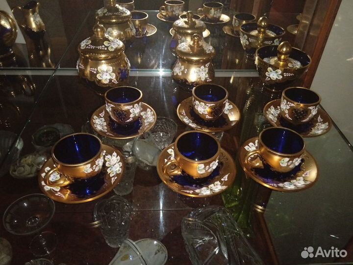 Чайный и кофейный сервизы.Кобальт. Богемия