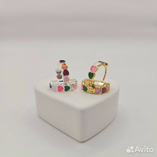 Серьги-колечки с сердечками