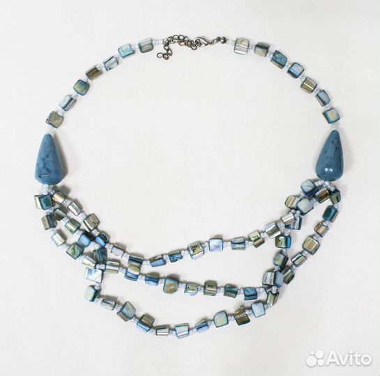 Бусы три нити, натуральный перламутр, бирюзовый цв