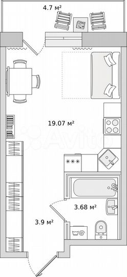Квартира-студия, 26,4 м², 10/21 эт.