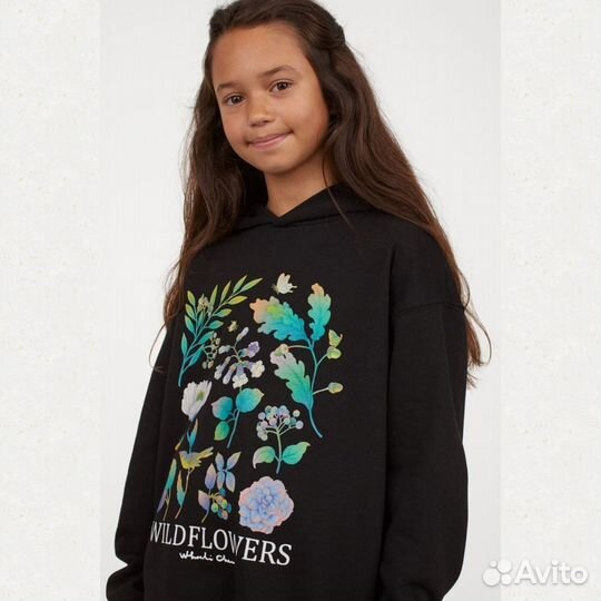 Черный худи для девочки h&m