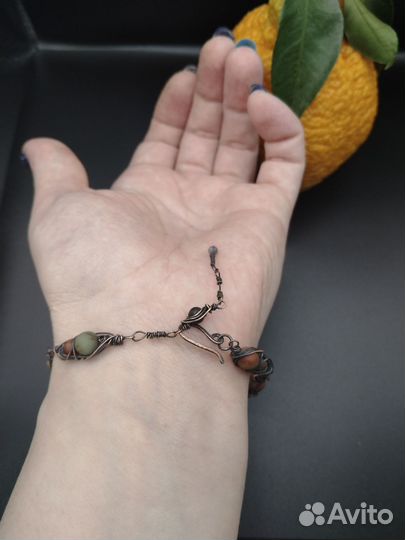 Браслет медный с яшмой ручная работа