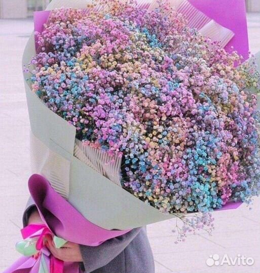 Огромные букеты гиганты Гипсофила цветная доставка