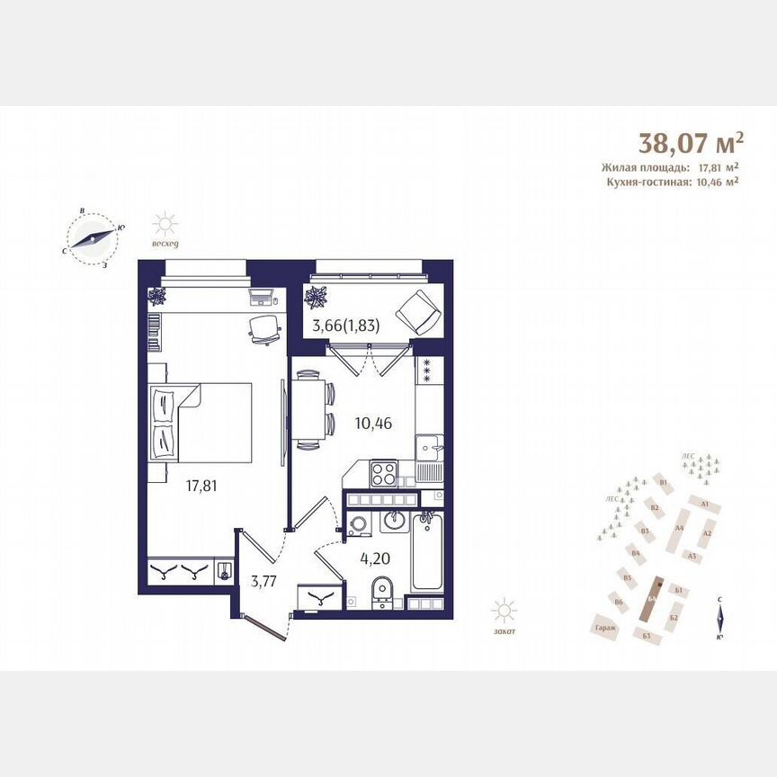 1-к. квартира, 38,1 м², 4/4 эт.