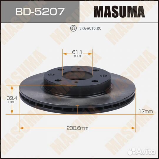 Masuma BD-5207 Диск торм. пер. вент.282x23 5 отв